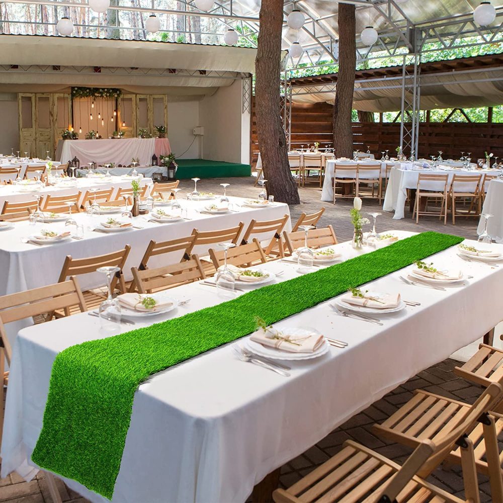 KAHEIGN Artificial Grass Table Runner, 36CM x 122CM Faux Grass Table Cloth Easter Fake Grass Tabletop Mat for Football Theme Wedding Birthday Banquet Garden Party Decoration - Image 3