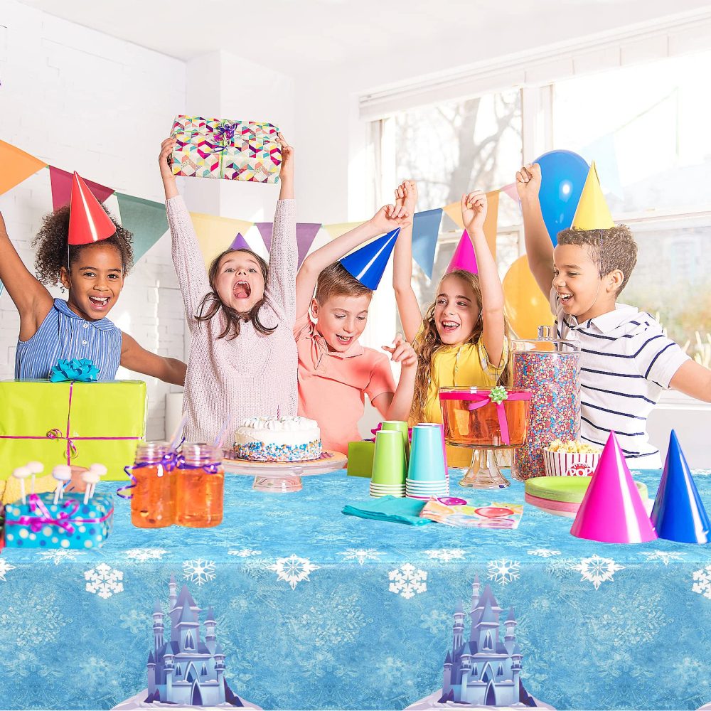 OTTPL 1 Pack Frozen Tablecloth Party Decorations, Party Supplies for Birthday Wedding Baby Shower Festival Christmas,Blue Plastic Table Cover Rectangular 54x108inch - Image 6