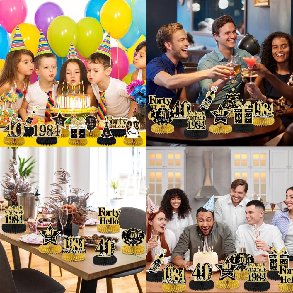 9Pcs 40th Birthday Decoration, Black Gold Honeycomb 1984 Aged Vintage Centerpieces for Tables Toppers,40th Anniversary Birthday Party Supplies (40th Birthday) - Image 3