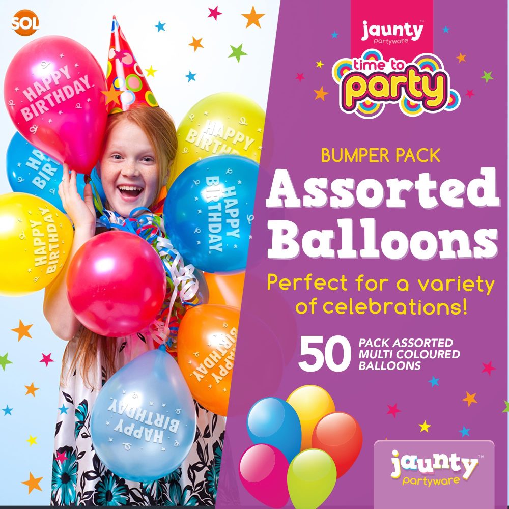 jaunty partyware 50pk Happy Birthday Balloons 9" | Party Balloons Pack Boys Girls | Latex Balloons | Multicoloured Birthday Balloon | Birthday Baloons for Party | Balloons for Birthday | Ballons - Image 7