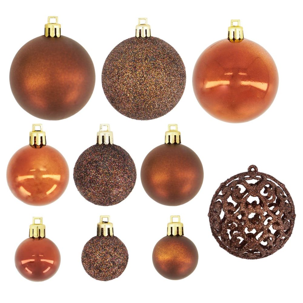 Bravich 100 Pieces Shatterproof Baubles Set. Christmas Tree Decorations Ornament Balls With Hooks & String Hanging. Home Decor 3,4 & 6 CM Baubles-Matt, Shiny & Glitter Finish-Brown - Image 5