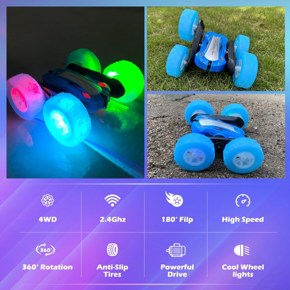 Rodzon Remote Control Cars for Kids Toys 6+ Years Old Boys,Stunt Cars Wheel Lights Rc Car,Christmas Birthday Gift Boy Girls Age 6+ Years (Blue) - Image 7