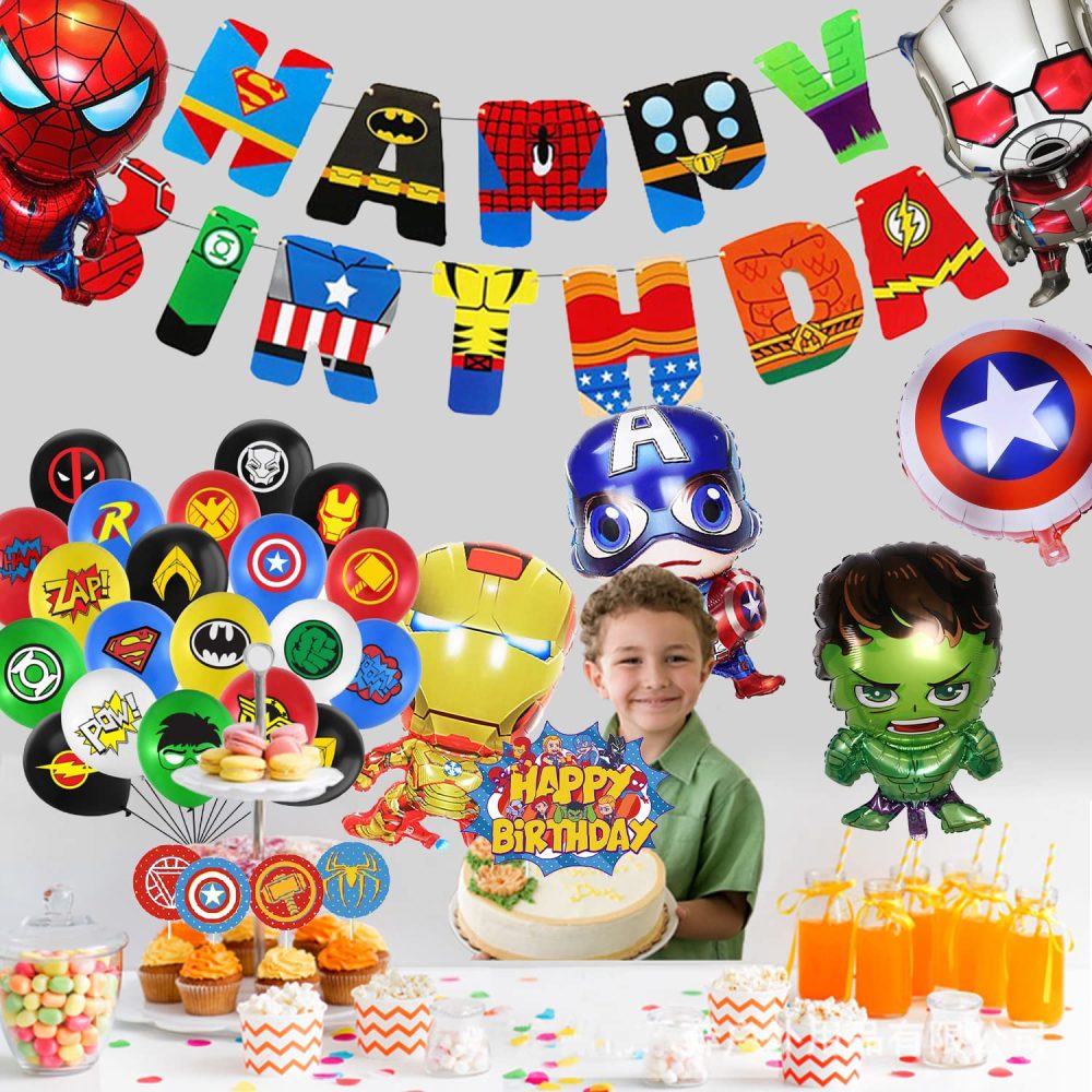 Superhero Party Supplies,Avenger Party Decoration-Superhero Birthday Party Banner,Superhero Balloons,Toppers Cake Toppers,6 Pcs Large Foil Balloons for Kid's boy Girls Themem Party Supplies - Image 4