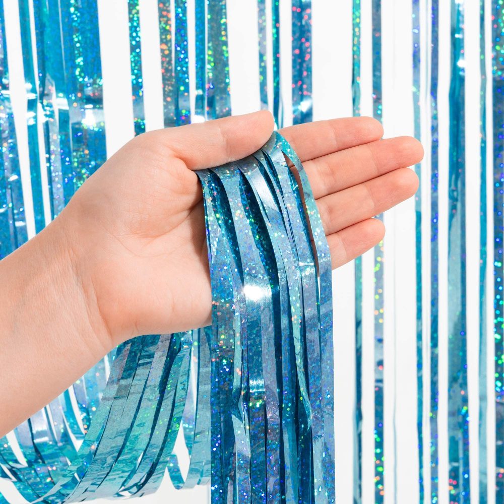 Blue Tinsel Curtain Party Backdrop - GREATRIL Foil Curtain Party Decor Photo Streamers Backdrop for Birthday/Baby Shower/Mermaid/Under The Sea/Ocean/Frozen Party Decorations - 1m x 2.5m - Pack of 2 - Image 4