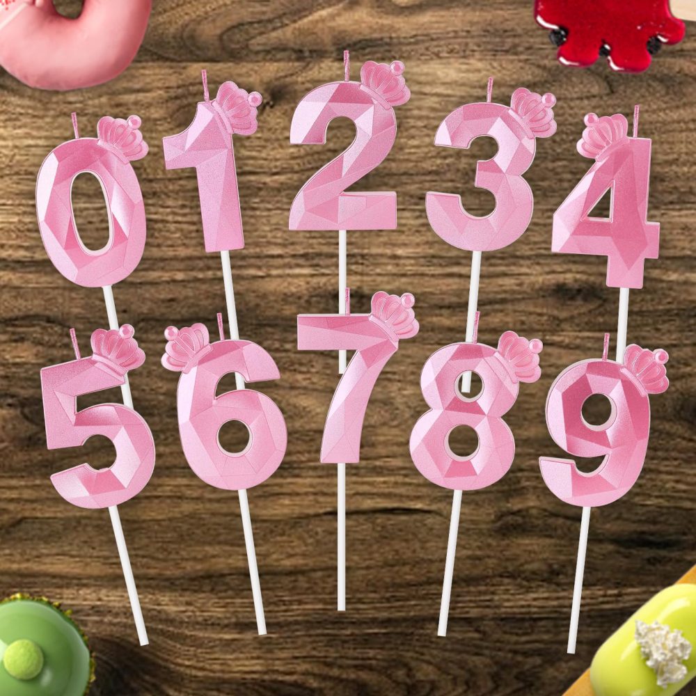 Birthday Candles,7cm 3D Crown Pink Glitter Number Candles Birthday Candles for Cakes, for Birthday Anniversary Wedding Party Graduation Party（3） - Image 6