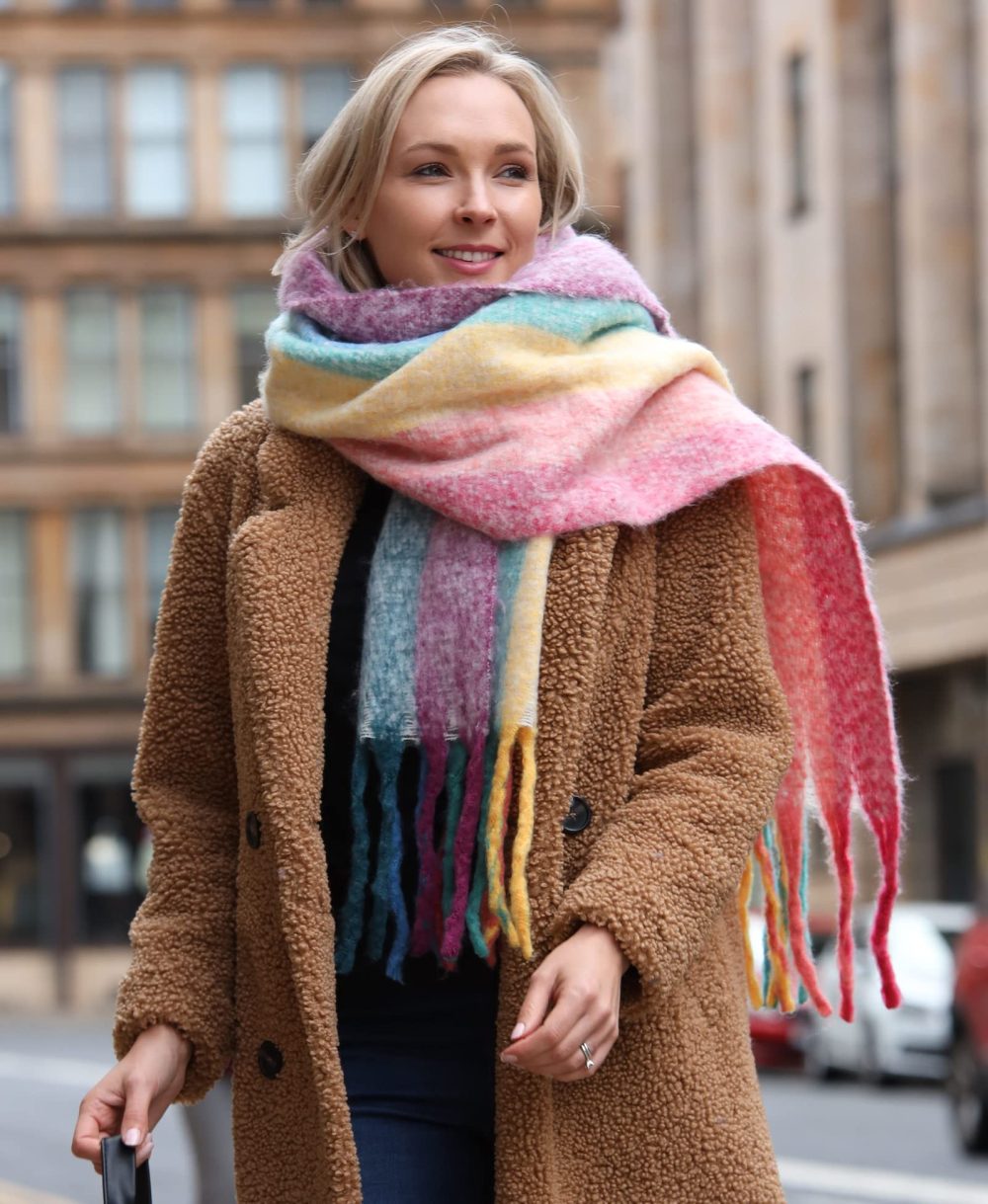 Style Slice Womens Blanket Scarves Winter Warm Tartan Plaid Rainbow (Rainbow Multicoloured) - Image 4