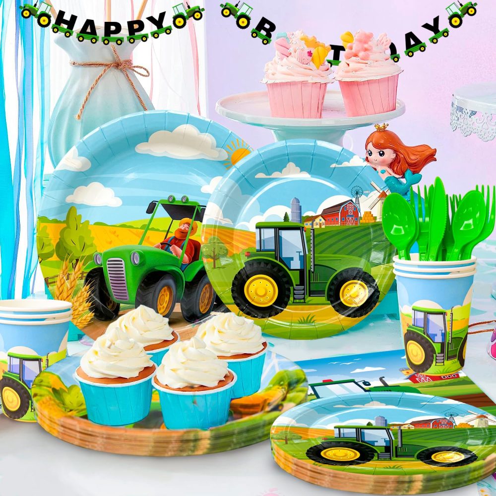 Fruitful Party Tractor Party Decorations Tableware,130pcs Tractor Party Tableware Set-Tractor Plates Cups Banner etc Tractor Farm Party Tableware Supplies for Boys,Green,7''&9'', (2023052005) - Image 6