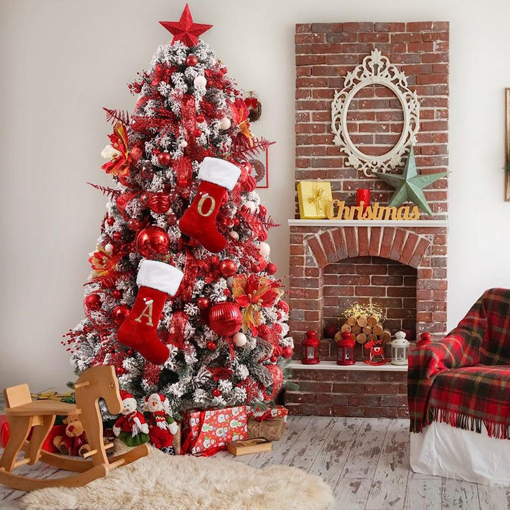 Sulobom Christmas Stocking, Personalised Letter Christmas Stockings, 18 Inch Large Xmas Stockings,Personalised Stocking Xmas Decorations for Family Holiday Season Decor (A) - Image 3