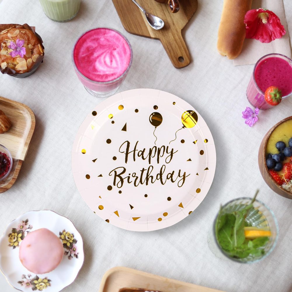 BOKFJBP 50 Pack Party Paper Plates 9 inch Happy Birthday White and Gold Party Paper Plates Set,Disposable Dinner Plates Party Tableware for Graduation, Birthday Decorations, Christmas - Image 2