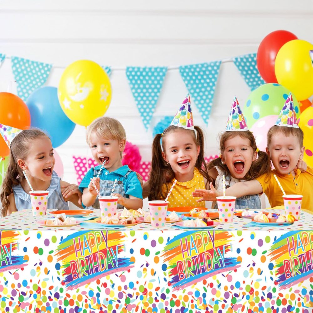 FunHot Birthday Tablecloth, Colorful Birthday Decorations, 54 x 108 Inch Waterproof Rectangle Happy Birthday Table Cover for Baby Shower Boys Girls Women Men Birthday Party Decorations - Image 4