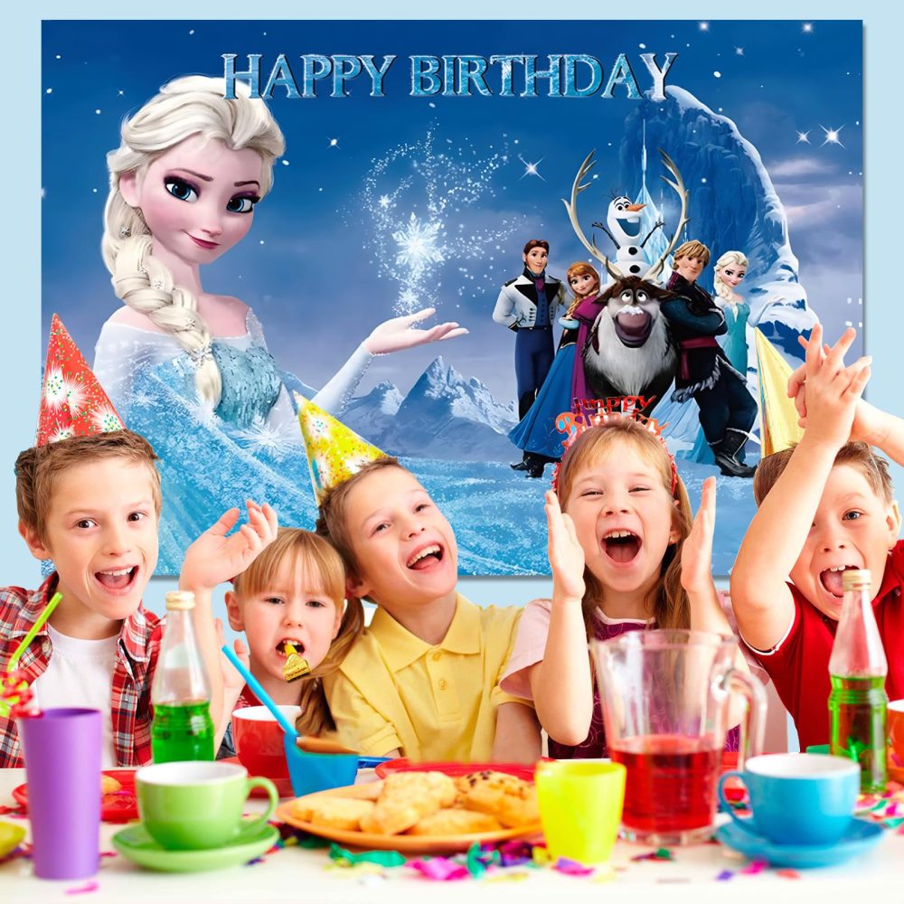 5x3FT Frozen Backdrop, Birthday Party Decorations Photography Backdrop, Princess Theme Party Supplies Backdrop, Happy Birthday Banner Background for Kids Boys Girl - Image 3