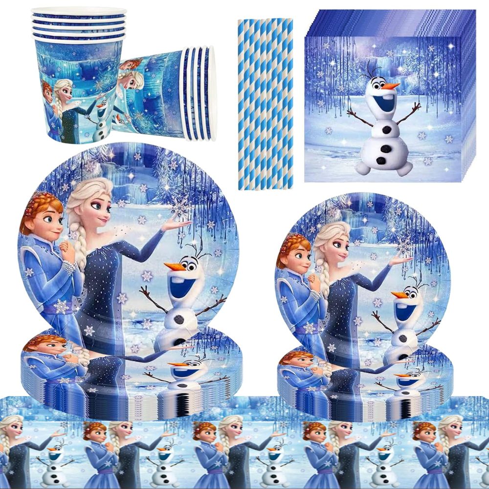 60 Pieces Frozen Birthday Decoration Party Tableware Set, Girls Frozen Birthday Decoration Tableware Party Accessories Supplies, Frozen Birthday Party Plates, Napkins, Cups for Girls Party Decoration