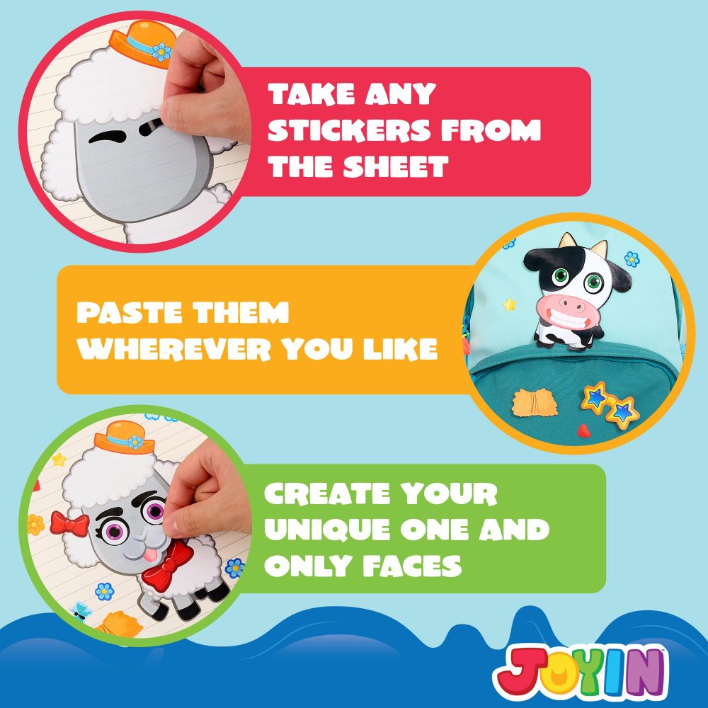 JOYIN 24 PCS 6"x 9"/15.2 * 22.8cm Make-a-face Sticker Sheets for Kids, Make Your Own Animal Farm and Match Sticker Sheets with Farm and Fantasy Animals Kids Party Favor Supplies Craft - Image 5