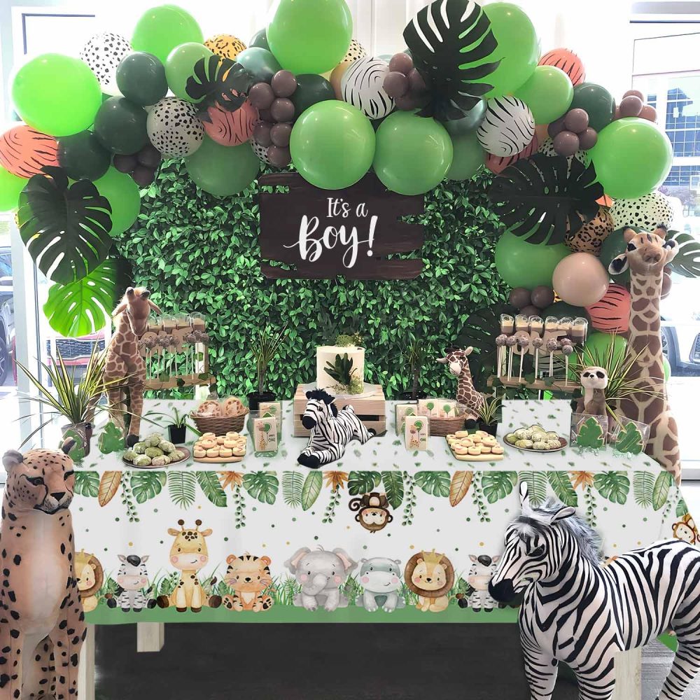 Heboland 2 Pack Wild One Birthday Decorations Table Cloth, Jungle Theme Party Decorations 274 x 137cm Rectangular Jungle Safari Party Decorations Table Covers for Boys Kids Girls Baby Shower Supply - Image 7