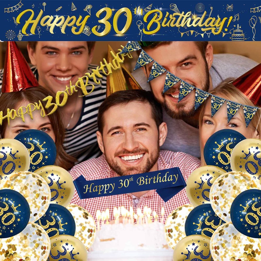 30th Birthday Decorations Kit,Blue Gold Happy 30th Birthday Banner,30th Birthday Balloons,Blue Gold Latex Balloons Party Decorations for men 30th Birthday Party Supplies (30th Birthday) - Image 2