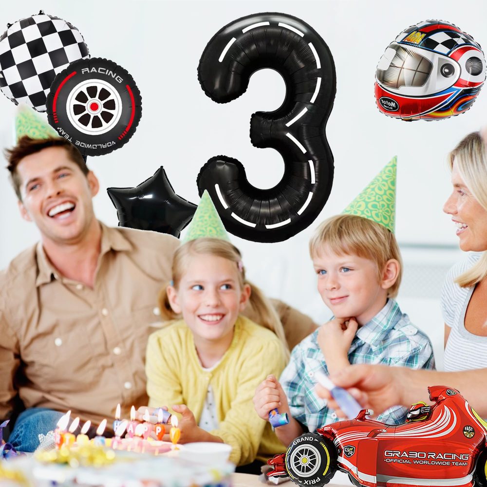 Race Car 3rd Birthday Decorations - 10 Pieces Racing Car Party Balloons, Race Car Balloons Motorcycle Helmet Tire Foil Balloons for Kids 3rd Birthday Party Racing Car Party Decorations Supplies - Image 3