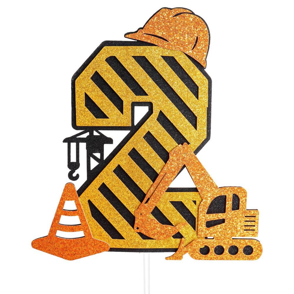 Yiran 2nd Birthday Cake Toppers,Yellow Construction Cake Decorations with Engineering Vehicle Themed,2 Years Old Birthday Cake Decorations Toppers for Boys Birthday Party Supplies