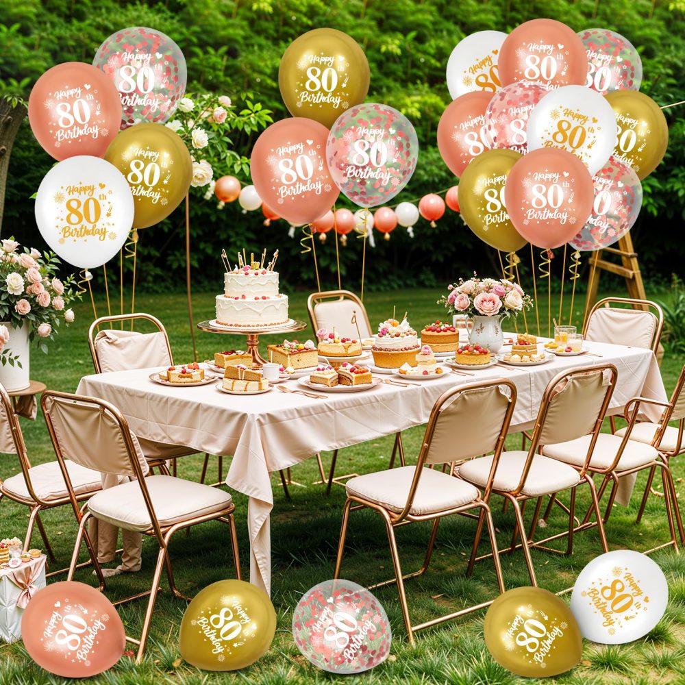 80th Birthday Balloons,24 Pcs Rose Gold and White Gold 80th Birthday Balloons, Rose Gold 80th Birthday Party Decorations Balloons for Women Men 80th Birthday Anniversary Decoration - Image 3