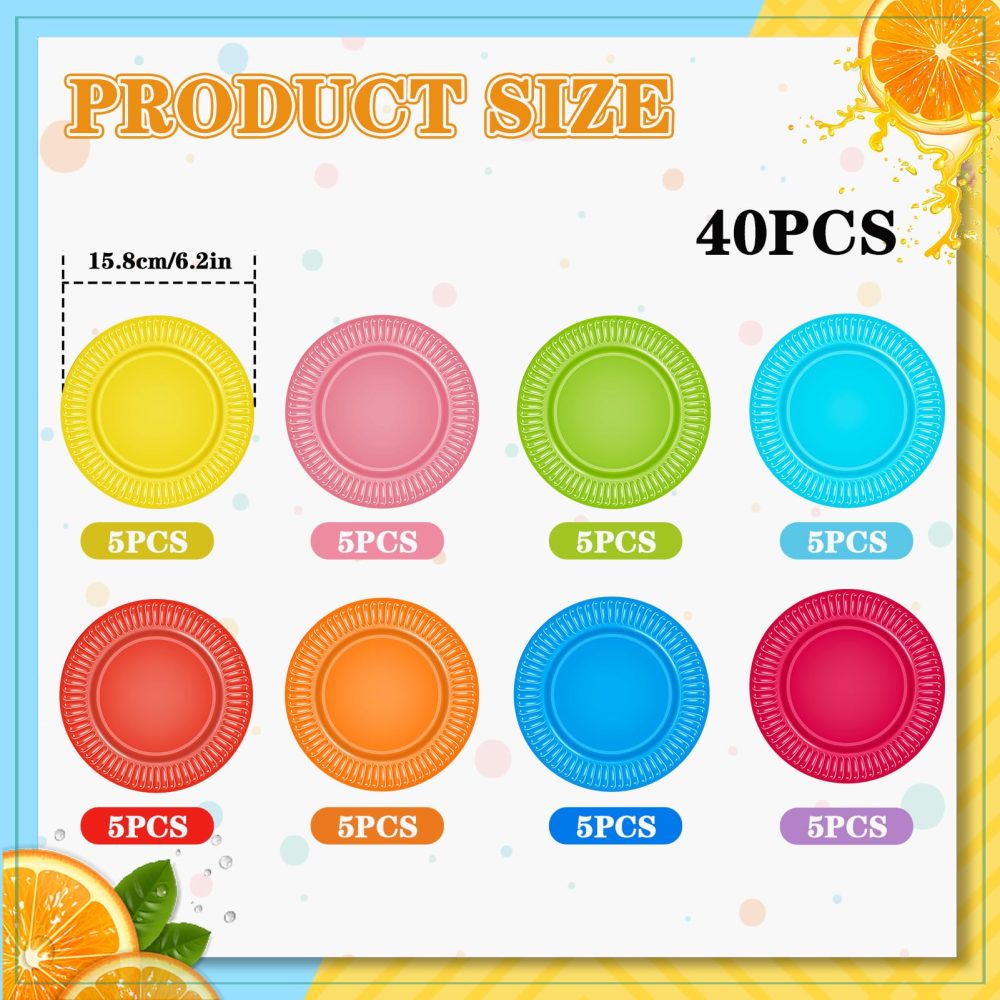 Opopark 40 Pack Colorful Paper Plates,6in Round Party Tableware Plates Disposable Paper Dinner Plates Birthday Party Supplies for Kids Birthday Party Barbecue Wedding - Image 6
