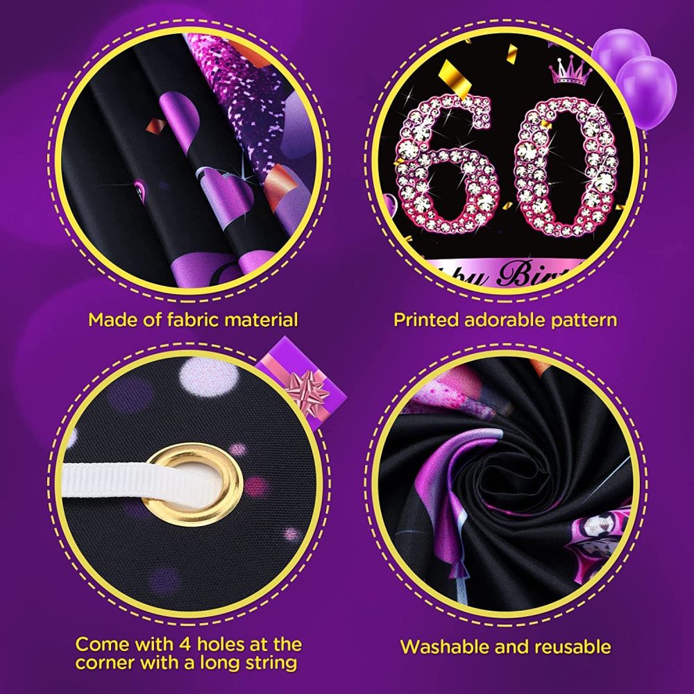 RUMIA Purple 60th Birthday Decor Banner Purple Black Gold Happy Birthday Sign Large Shiny Purple Black 60th Birthday Backdrop Background Photo Booth Women 60th Birthday Anniversary Party Supplies - Image 2