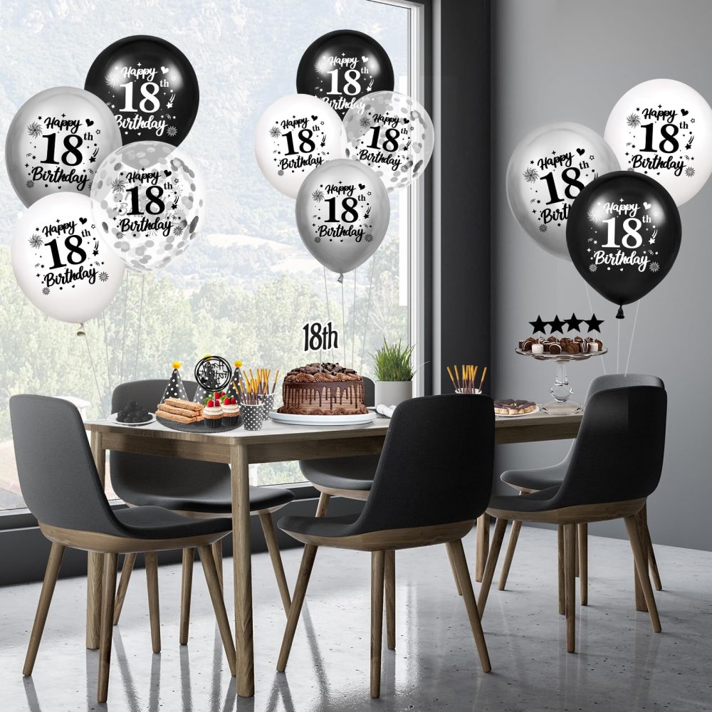 18th Birthday Balloons Decorations Black White Silver 24pcs Happy 18th Birthday Party Latex Confetti Balloons for Men Women Happy 18th Birthday Anniversary Party Supplies Decor 12 inches Outdoor - Image 6