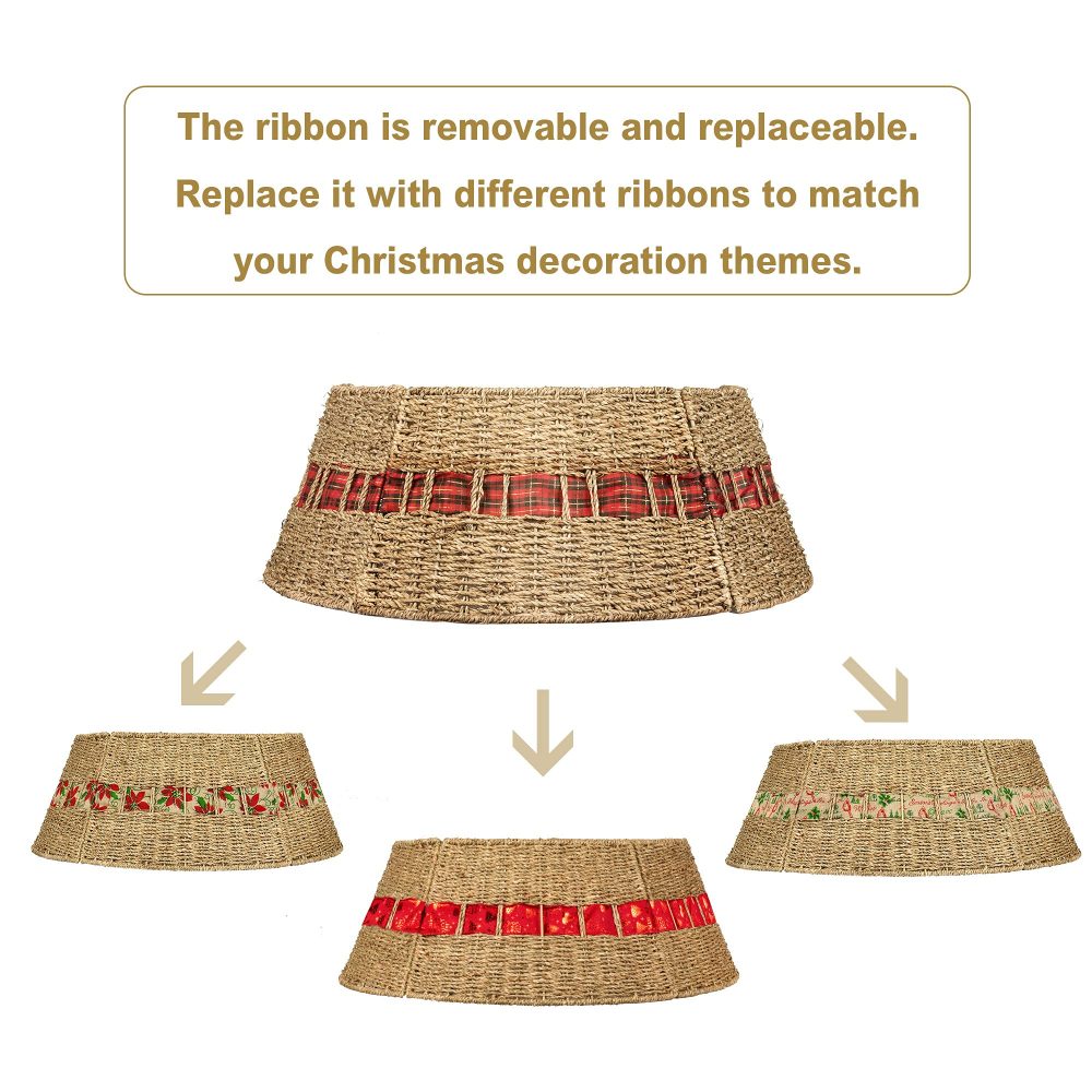 Art Beauty Christmas Tree Collar Large Rattan Wicker Skirt with Replaceable Ribbon for Christmas Tree Decorations - Image 3