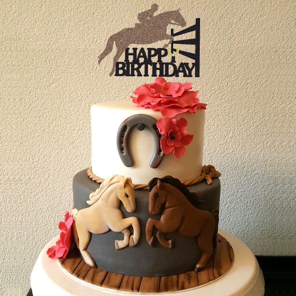 Gyufise 1Pc Derby Horse Cake Topper Glitter Horse Racing Cake Decoration Sports Equestrian Theme Baby Shower Kids Birthday Party Cake Decorations Supplies - Image 5