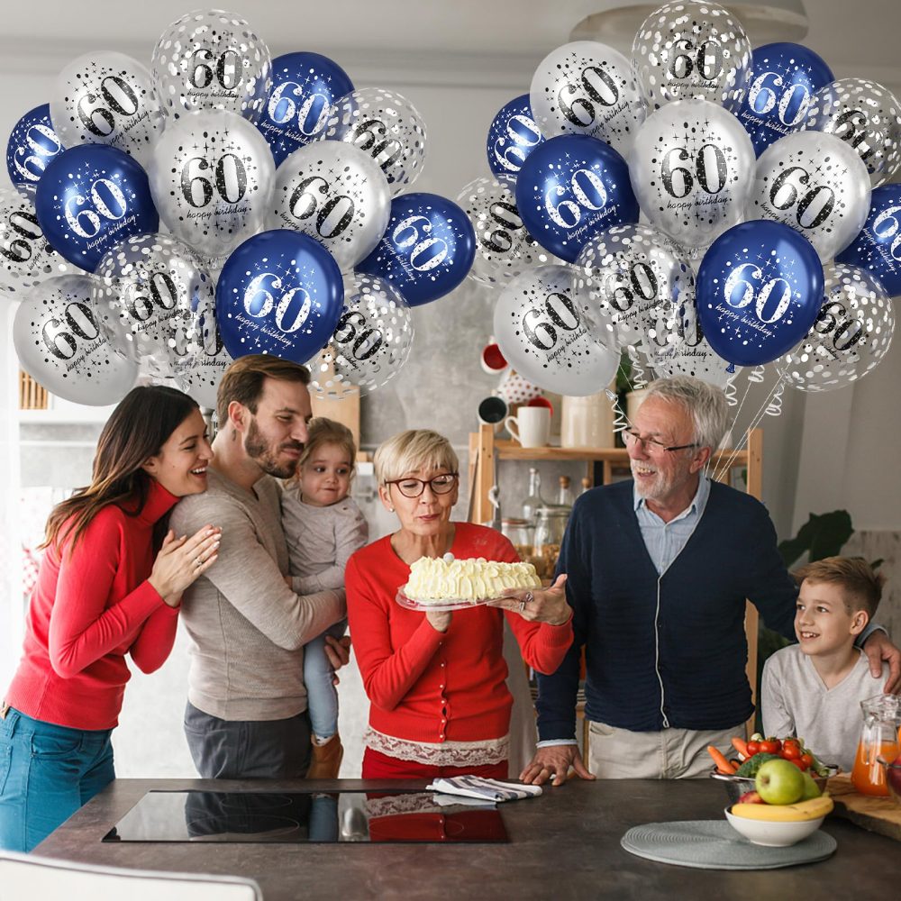 60th Birthday Decorations for Men, 15 Pieces Navy Blue Silver Happy 60th Birthday Latex Balloons Set for Him, 60th Party Decorations for Age 60 Years Old 60th Birthday Party Decor Celebration Supplies - Image 6