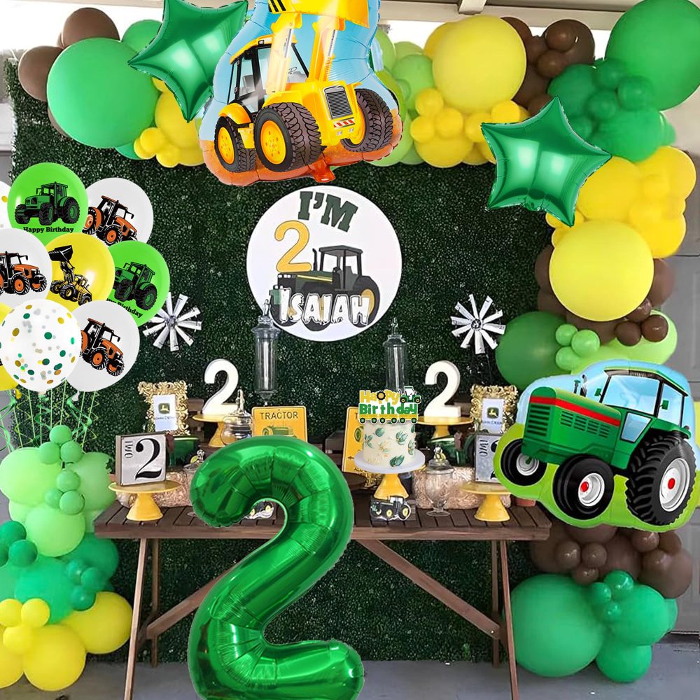 Tractor 2nd Birthday Decorations Boy - Construction Vehicle Themed Party Supplies Includes Happy Birthday Banner Cake Topper Latex Number 2 Stars Tractor Digger Balloons for 2 Year Old Boys Birthday - Image 2