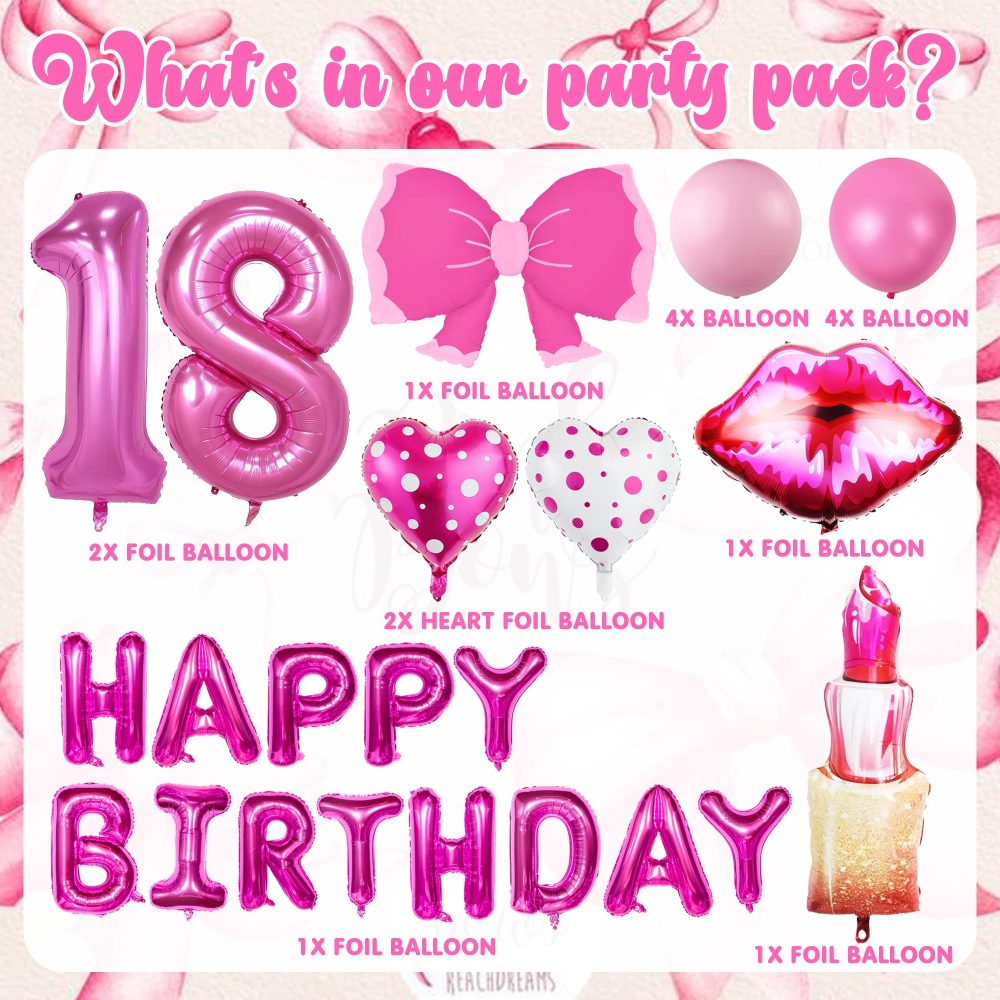18th Birthday Decorations Party Balloons - Hot Pink 18th Birthday Balloons Happy 18th Birthday Party Decorations for Girls 18th Hot Pink Theme Party Birthday Supplies 18th Birthday Banner - Image 7