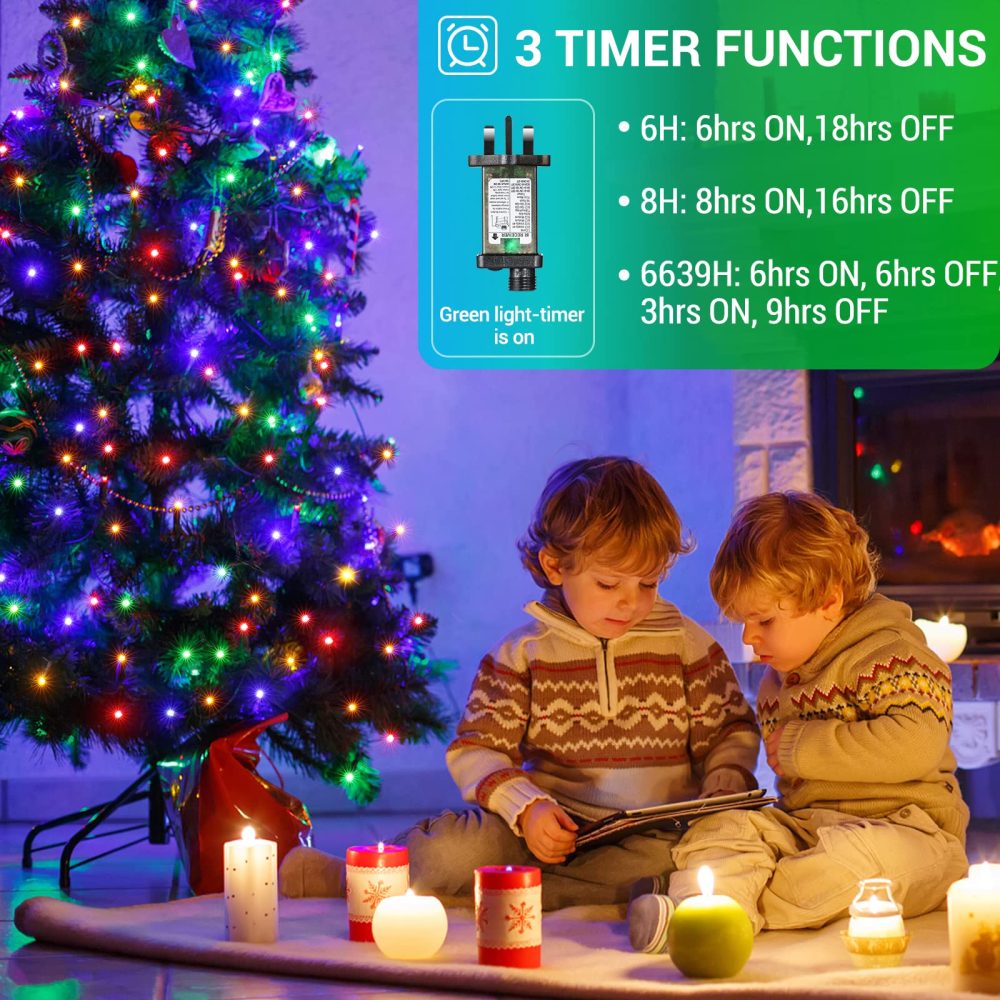 GlobaLink Outdoor Christmas Lights, 20m 200LEDs Color Changing String Lights, Waterproof Mains Powered LED String Lights with 11 Modes & Remote, Timed Fairy Lights for Xmas Tree, Outside, Garden Decor - Image 6