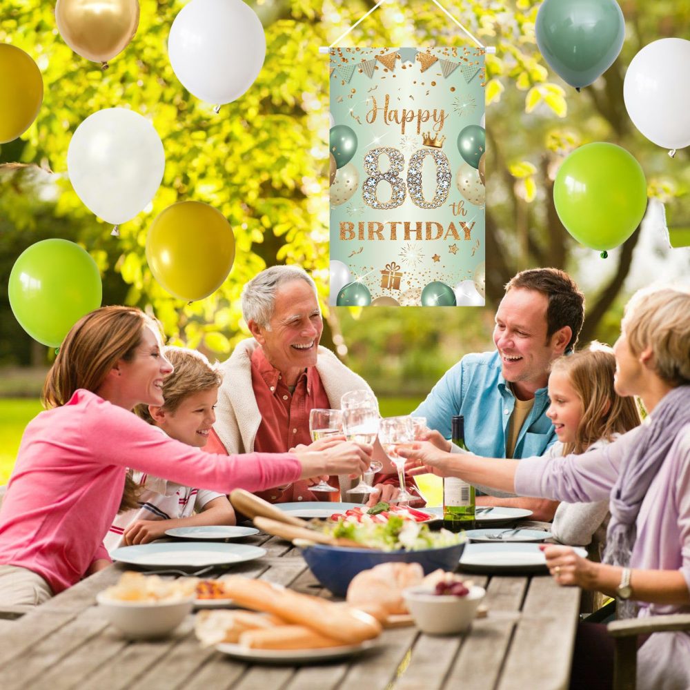 80th Birthday Decorations Sage Green Gold,Happy 80th Birthday Door Banner 80th Birthday Door Sign Birthday Hanger 80th Birthday Porch Sign Banner Birthday Party Decorations for Men Women 50x30CM - Image 3
