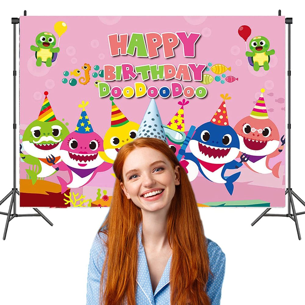 Baby Shark Photo Backdrop Happy Birthday Photography Background for Kids Shark Birthday Decoration