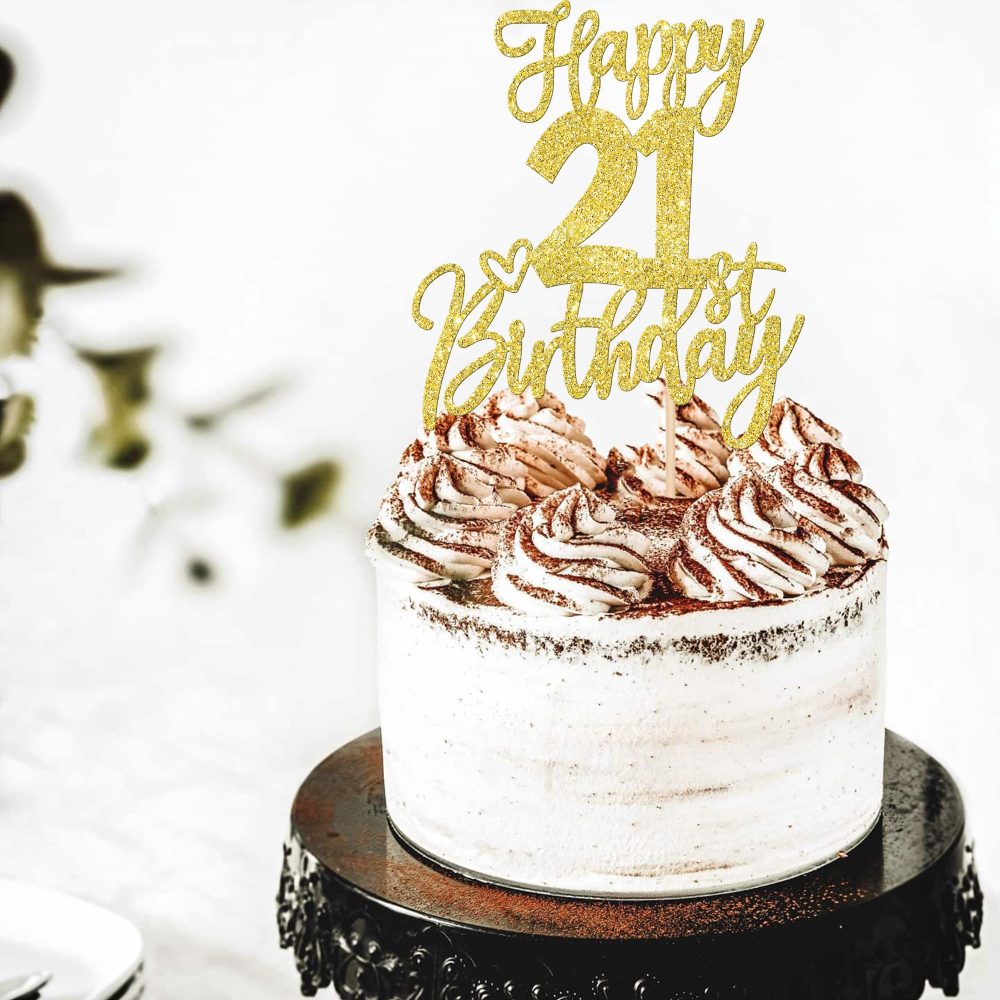 SYKYCTCY 1 Pack Happy 21st Birthday Cake Topper Gold Glitter Cheers to 21 Years Birthday Cake Pick 21 Fabulous Cake Decoration for Happy Birthday Theme Anniversary Party Supplies - Image 5