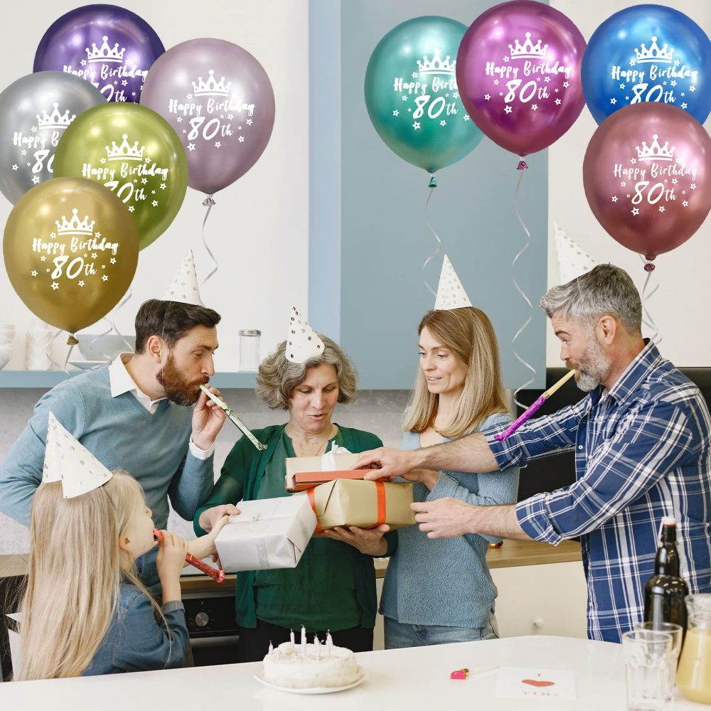 Metallic Happy 80th Birthday Decorations Women Men 80th Birthday Balloons Supplies Chrome Happy 80th Birthday Balloons 12In 20 Pack - Image 6