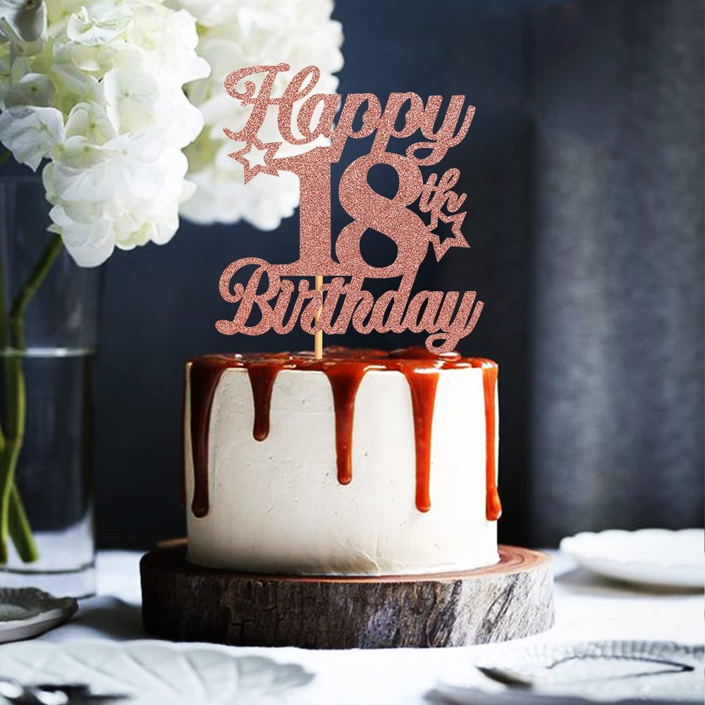 Blumomon 3 Pack Happy 18th Birthday Cake Topper Rose Gold Glitter Cheers to 18th Cake Topper Picks Rose 18th Birthday Cake Decoration for 18th Birthday Party Cake Supplies - Image 4