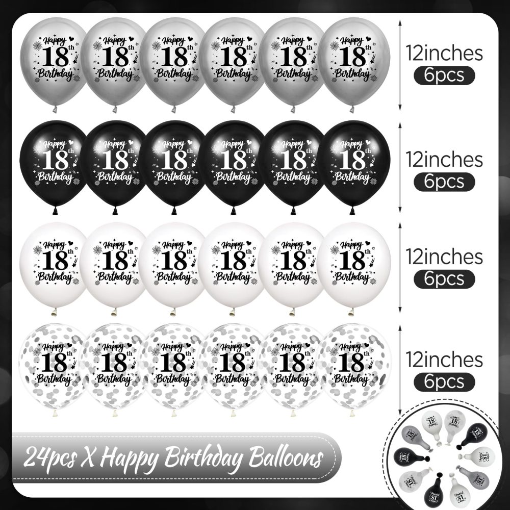 18th Birthday Balloons Decorations Black White Silver 24pcs Happy 18th Birthday Party Latex Confetti Balloons for Men Women Happy 18th Birthday Anniversary Party Supplies Decor 12 inches Outdoor - Image 2