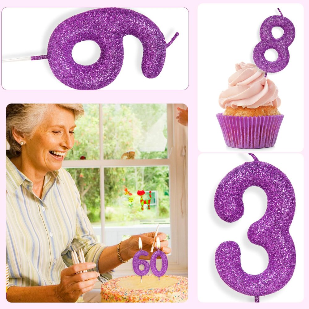 Zolunu Purple Pink Birthday Candle Number 13, Glitter Birthday Candle Cake Toppers for Girls Women Purple Pink Themed Party Decorations Supplies Birthday Gifts - Image 2