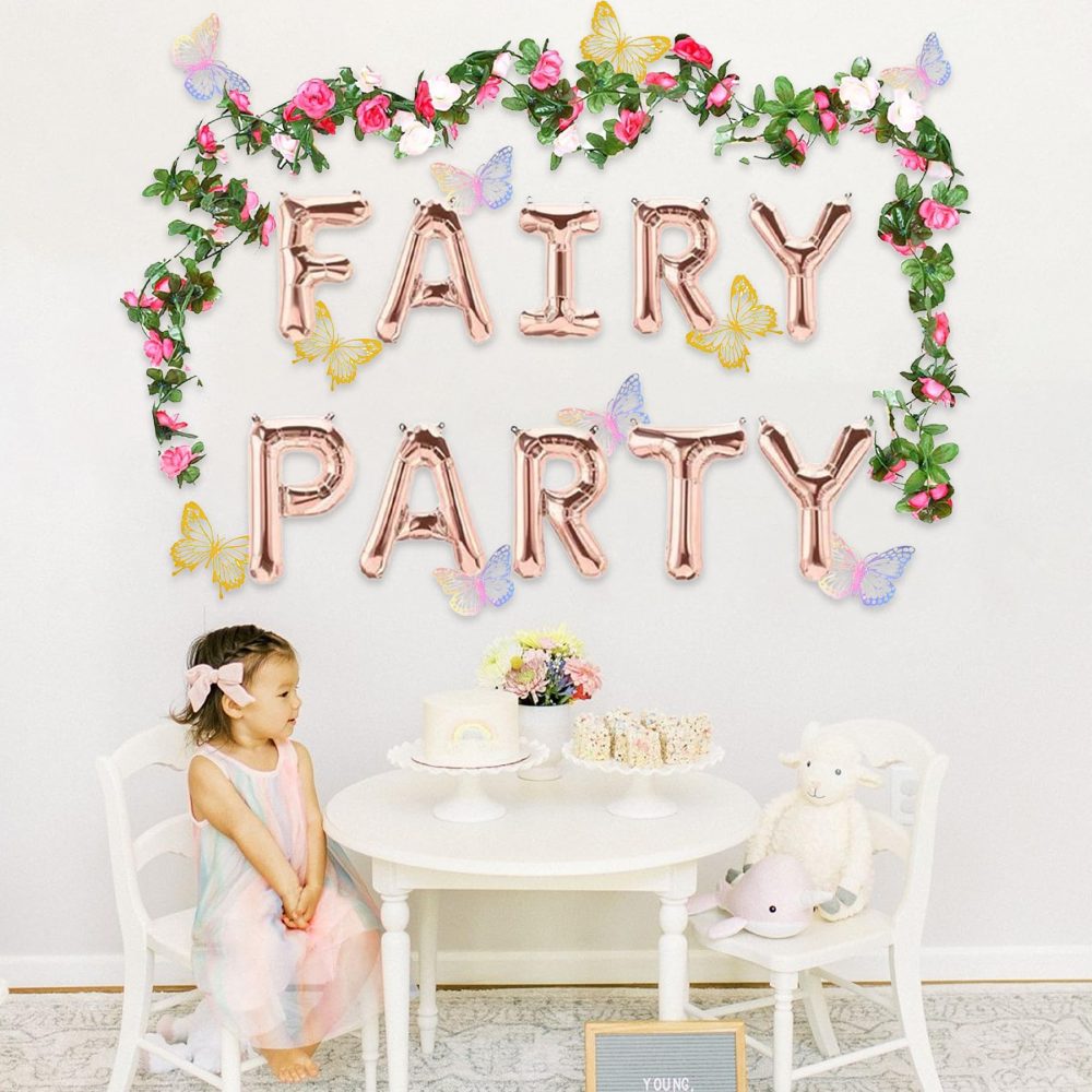 36Pcs Flower Butterfly and Ballons Fairy Party Decorations Set - Fairy Birthday Decorations, Fairy Party Supplies, Fairy Balloons, Fairy Garden Decorations, Fairy Themed Party Photo Background - Image 6