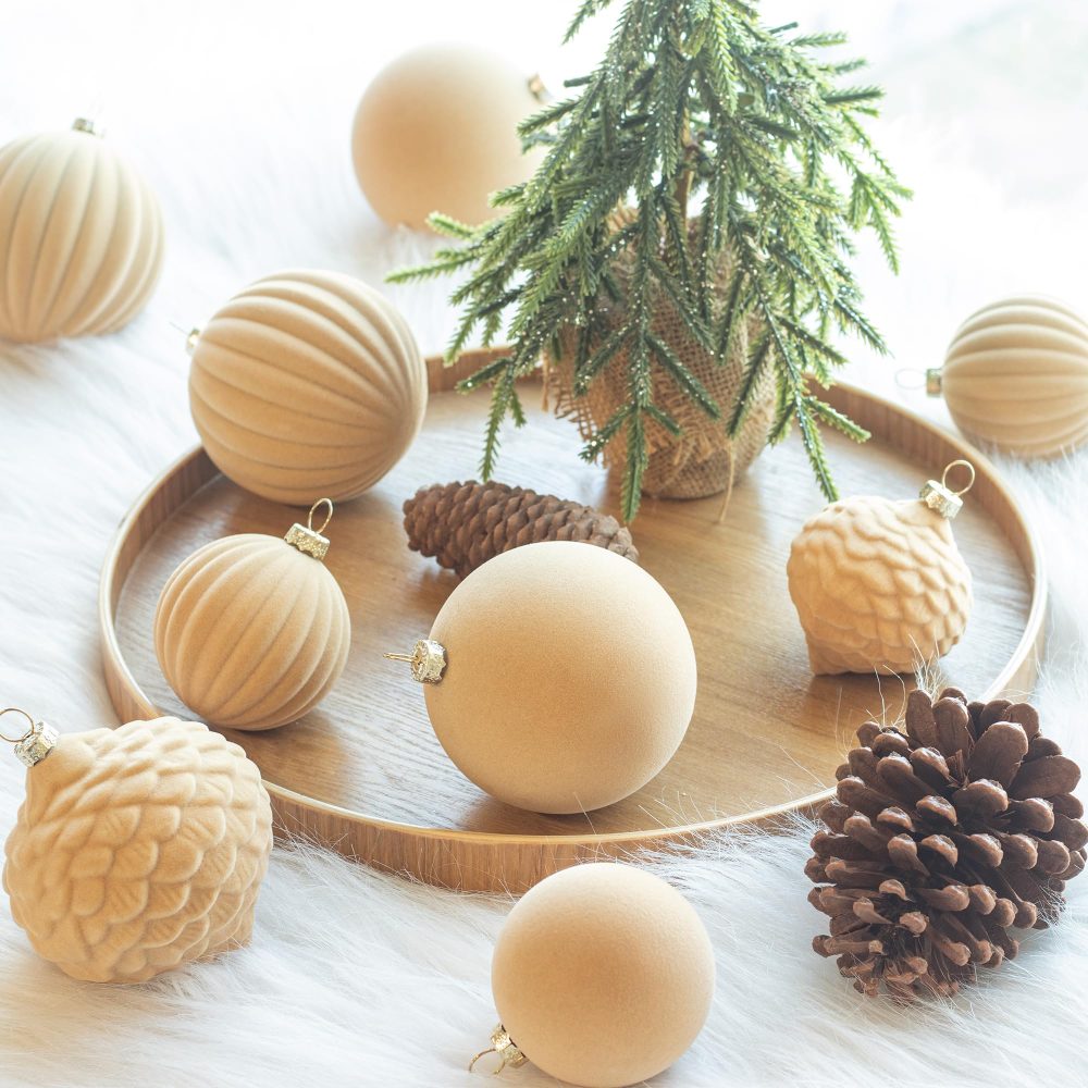 KI Store Light Brown Velvet Christmas Balls 25pcs Shatterproof Flocked Christmas Tree Ornaments Assorted for Xmas Tree Decorations - Image 7