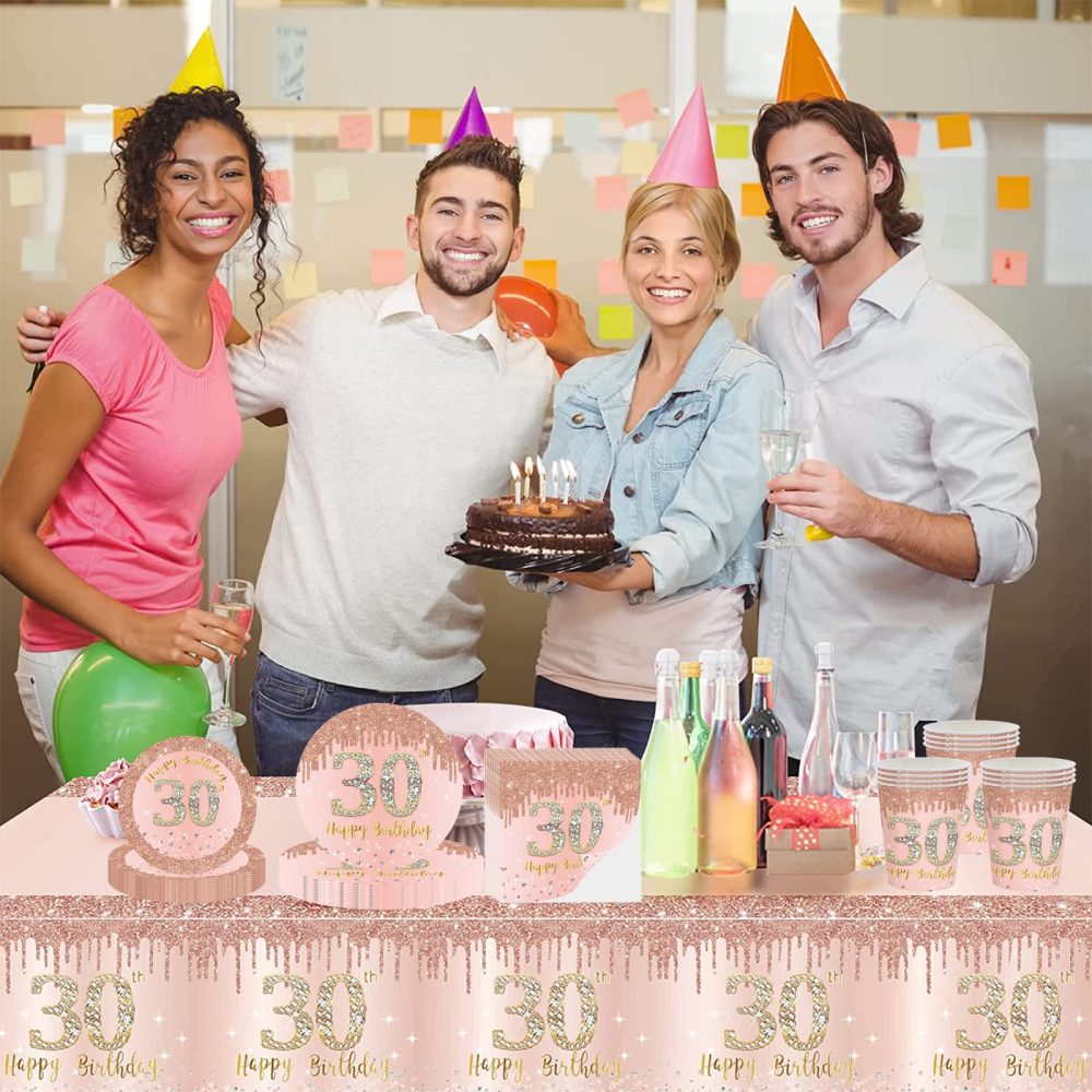 16pcs Rose Gold 30th Birthday Paper Plates 7inch 30th Party Table Decor,30th Women Birthday Party Paper Plates 7" Tableware,Happy 30th Birthday Tableware Plate for Her,Women,30th Party Supplies - Image 3