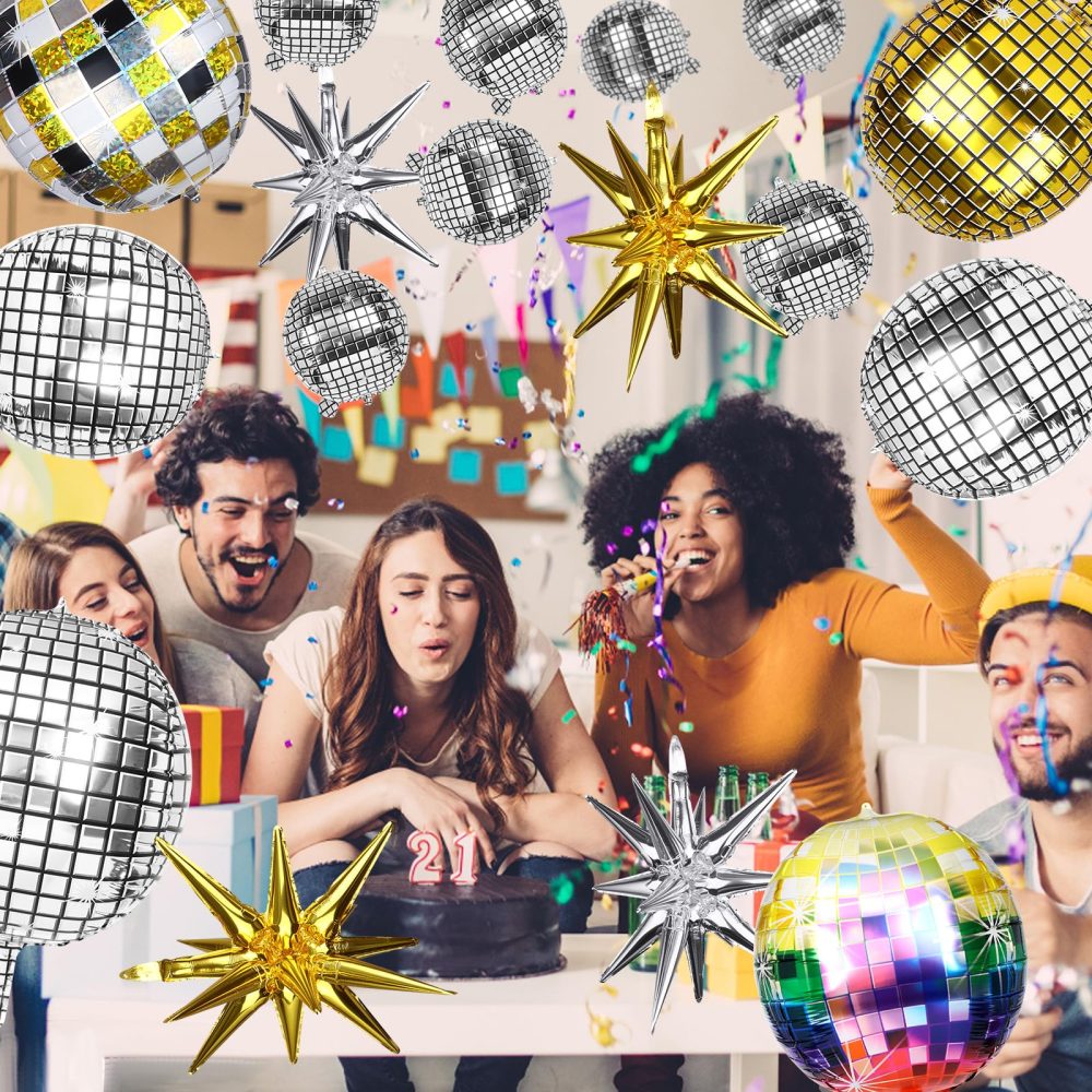 20 Pcs Disco Ball Balloons Disco Foil Balloons Disco Mylar Balloon 4D Aluminum Foil Balloon Explosion Star Balloon for Birthday Wedding Anniversary 70s 80S 90S Party Decorations - Image 4