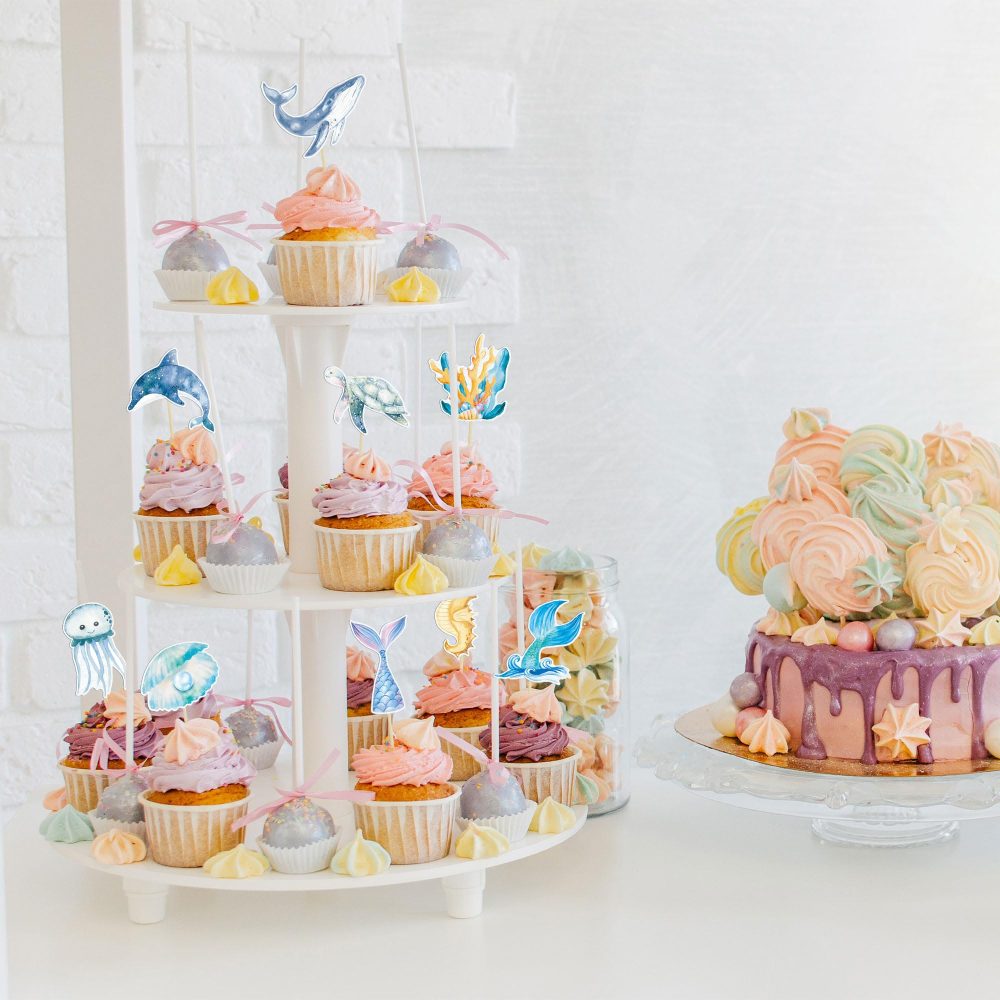 Gyufise 36Pcs Mermaid Cupcake Toppers Under the Sea Turtles Octopus Mermaid Tail Cupcake Picks Seahorse Coral Cake Decorations for Under the Sea Theme Baby Shower Birthday Party Supplies - Image 4