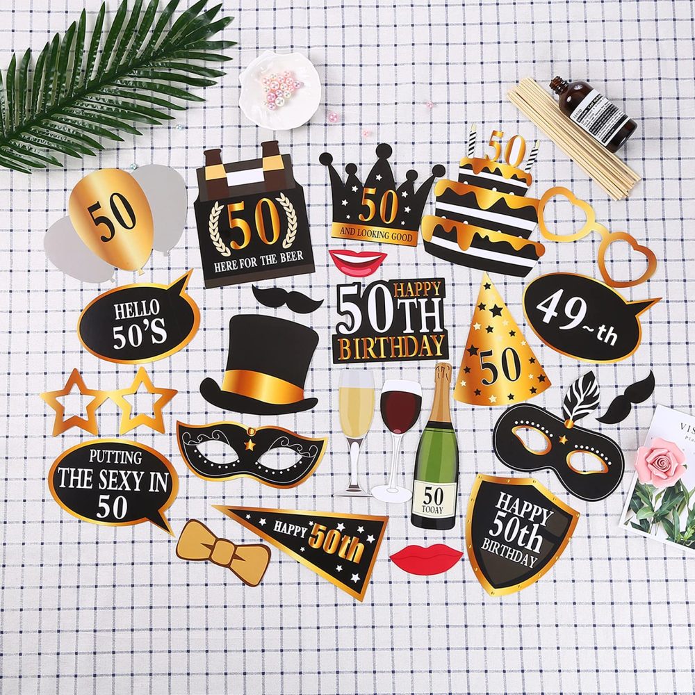 AIBAOBAO 50th Birthday Photo Booth Props, 24Pcs Glitter 50th Birthday Decorations for Men Women, Funny DIY Kit 50th Birthday Props Party Supplies Decoration and Favors - Image 3