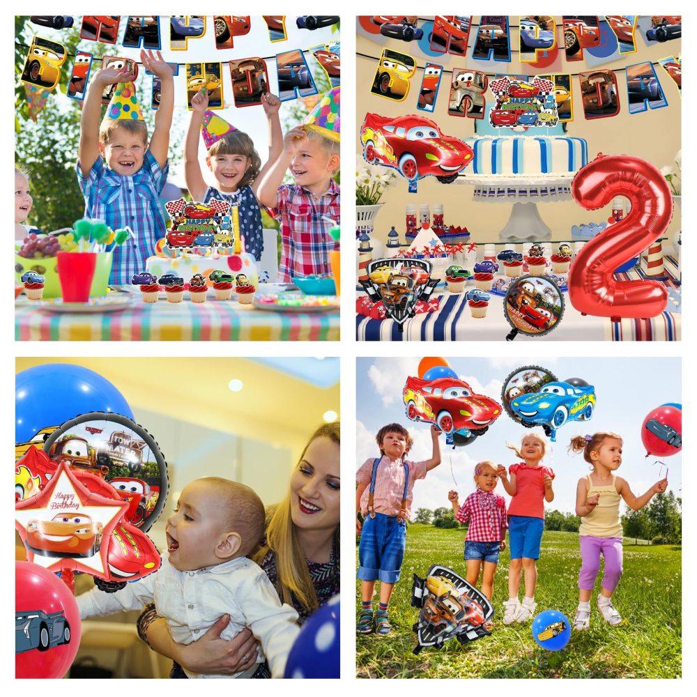 42PCS Car Birthday Decorations, Car Balloons Party Decorations, Auto Theme Birthday Party Supplies Balloons With Banner Cake Topper Racing Cars Balloons for 2th Kids Birthday Party - Image 3