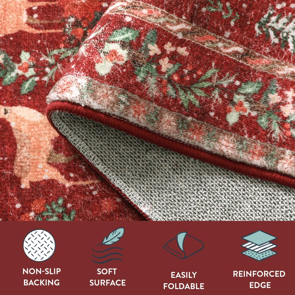 Lahome Christmas Runner Rug 2x6 Red Runners for Hallways,Kitchen Rugs Non Slip Washable Entryway Carpet Runner,Soft Christmas Tree Santa Claus Runners for Bathroom Bedside Holiday Decor(2'x6',Red) - Image 5