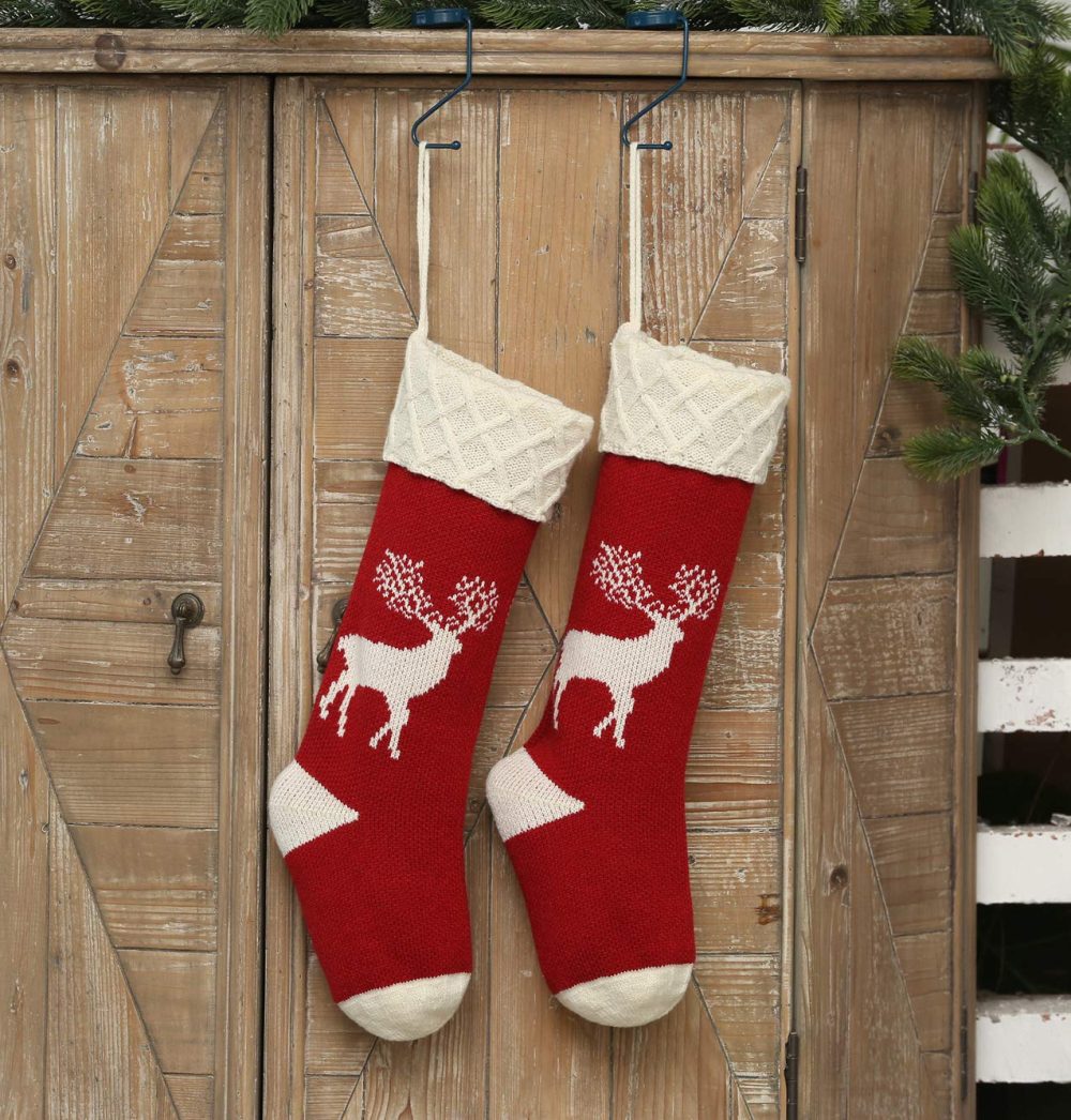 Christmas Stockings, Knitted Reindeer Pattern Xmas Stockings Traditional Hanging Socks Ornament for Family Holiday Party Decorations 46CM - Image 5