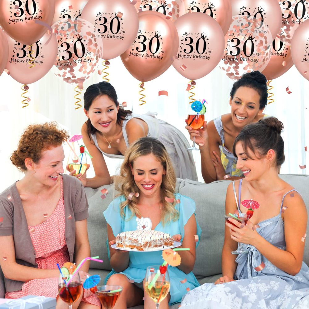 Rumia 30th Birthday Balloons 18 Pcs Rose Gold Happy Latex Confetti for Men Women Anniversary Party Decorations Decor Supplies12 inch - Image 6