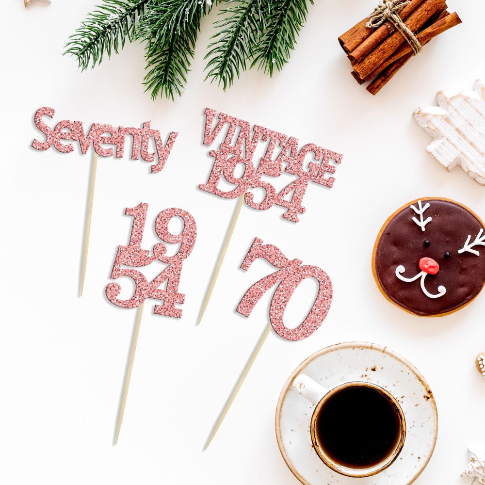 Gyufise 24Pcs 70th Birthday Cupcake Toppers Glitter Cheers to 70 Fabulous Seventy Vintage 1954 Cupcake Picks 70th Birthday Wedding Anniversary Party Cake Decorations Supplies Rose Gold - Image 6
