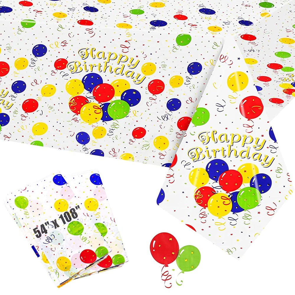 Abnaok Party Disposable Tablecloth, 2 PCS Happy Birthday Party Table Cover 108" x 54" Colorful Balloons Large Rectangular Plastic Tablecloth for Kids Boys Girls Baby Birthday Party Decorations